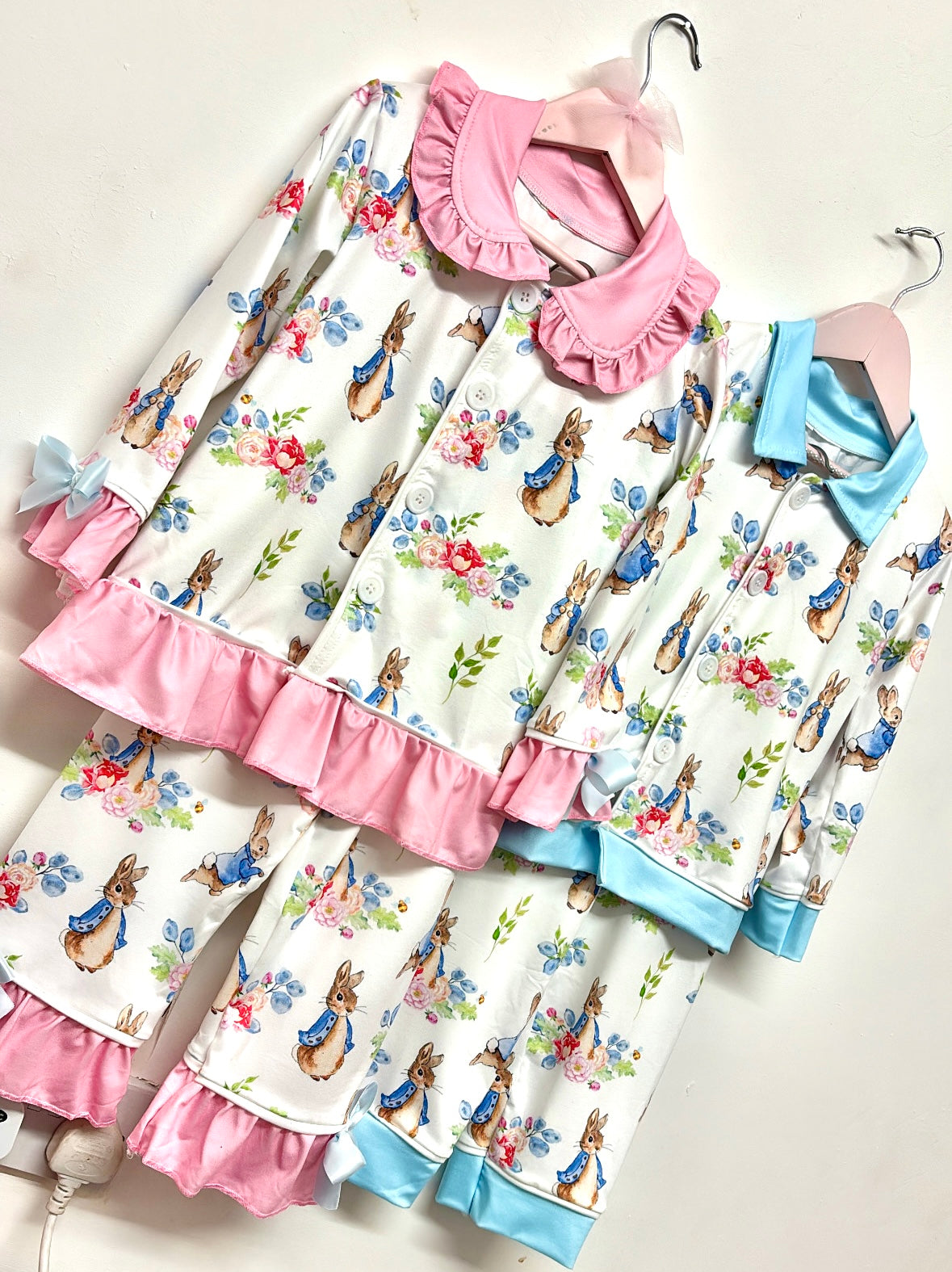 GIRLS & BOYS PERSONALISED MATCHING EASTER PETER RABBIT BUTTON UP PYJAMAS (10-20 WORKING DAYS)
