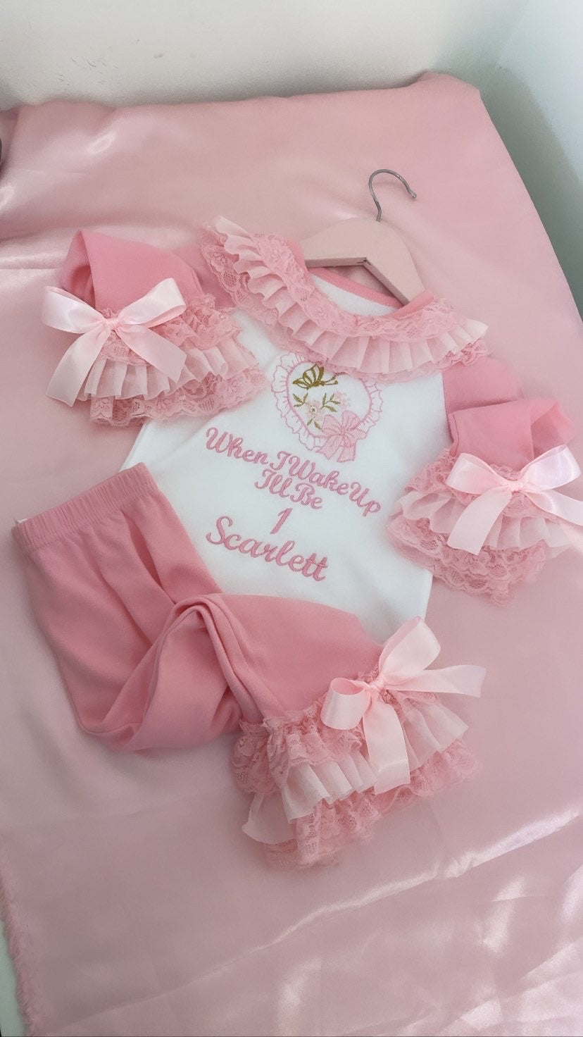 PINK FRILLY HEART PERSONALISED PYJAMAS 1-4 WEEKS