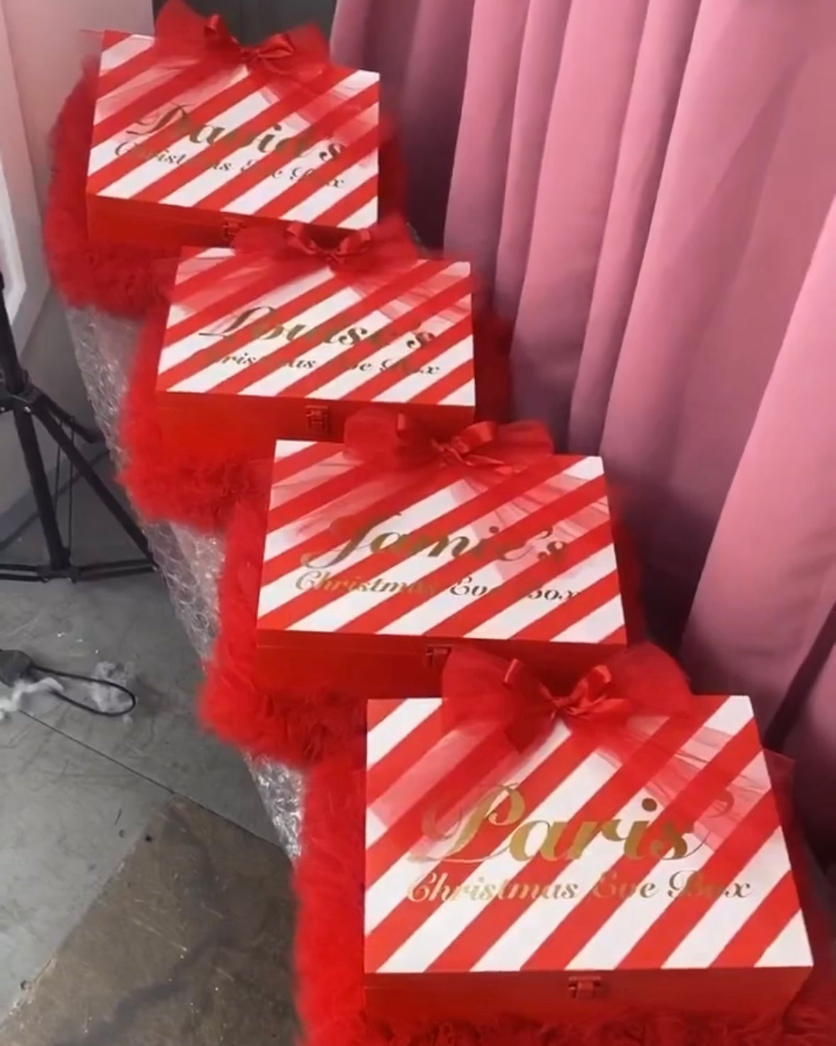RED STRIPED PERSONALISED CHRISTMAS EVE BOX