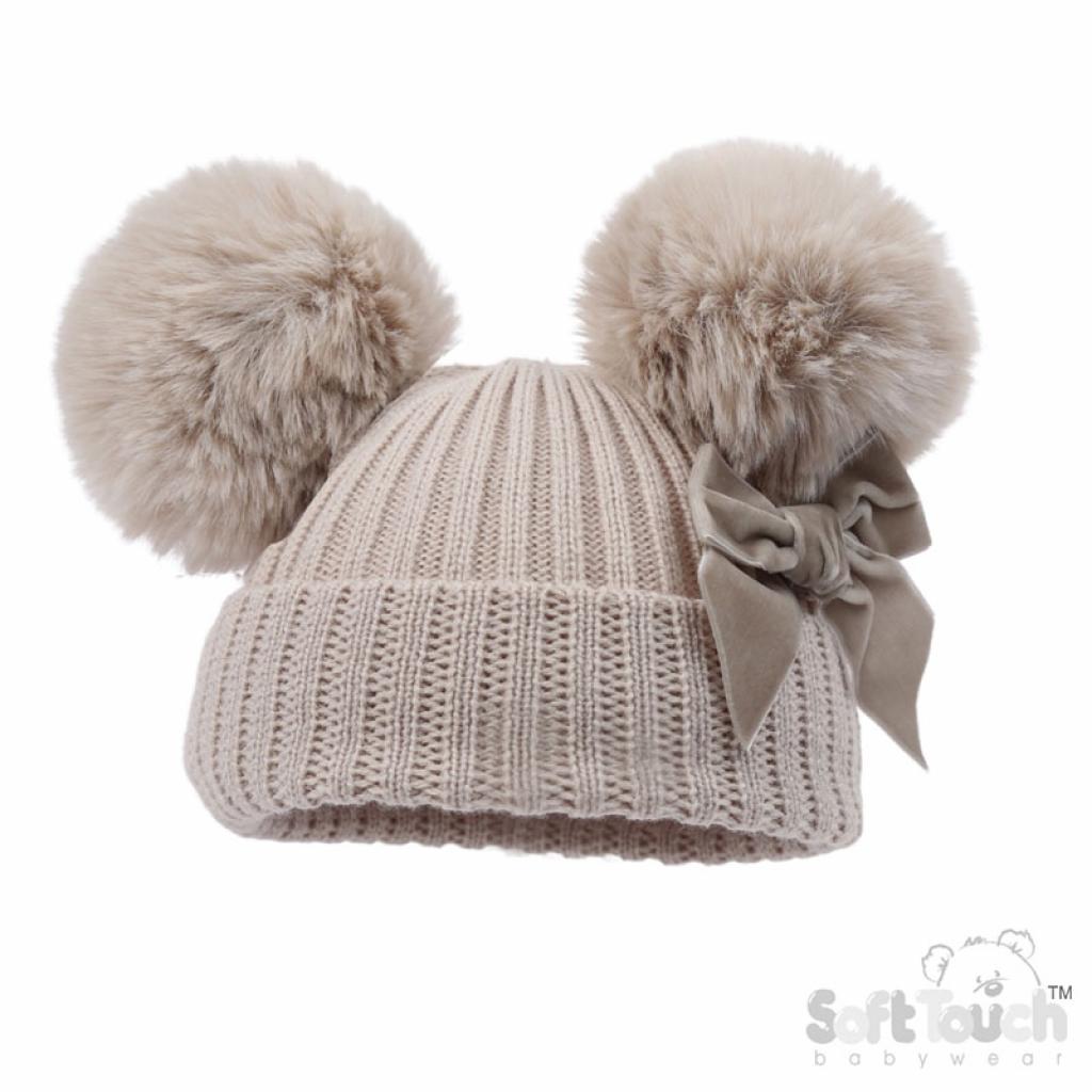 PERSONALISED BOW AND POM POM HAT 2-4 WEEKS