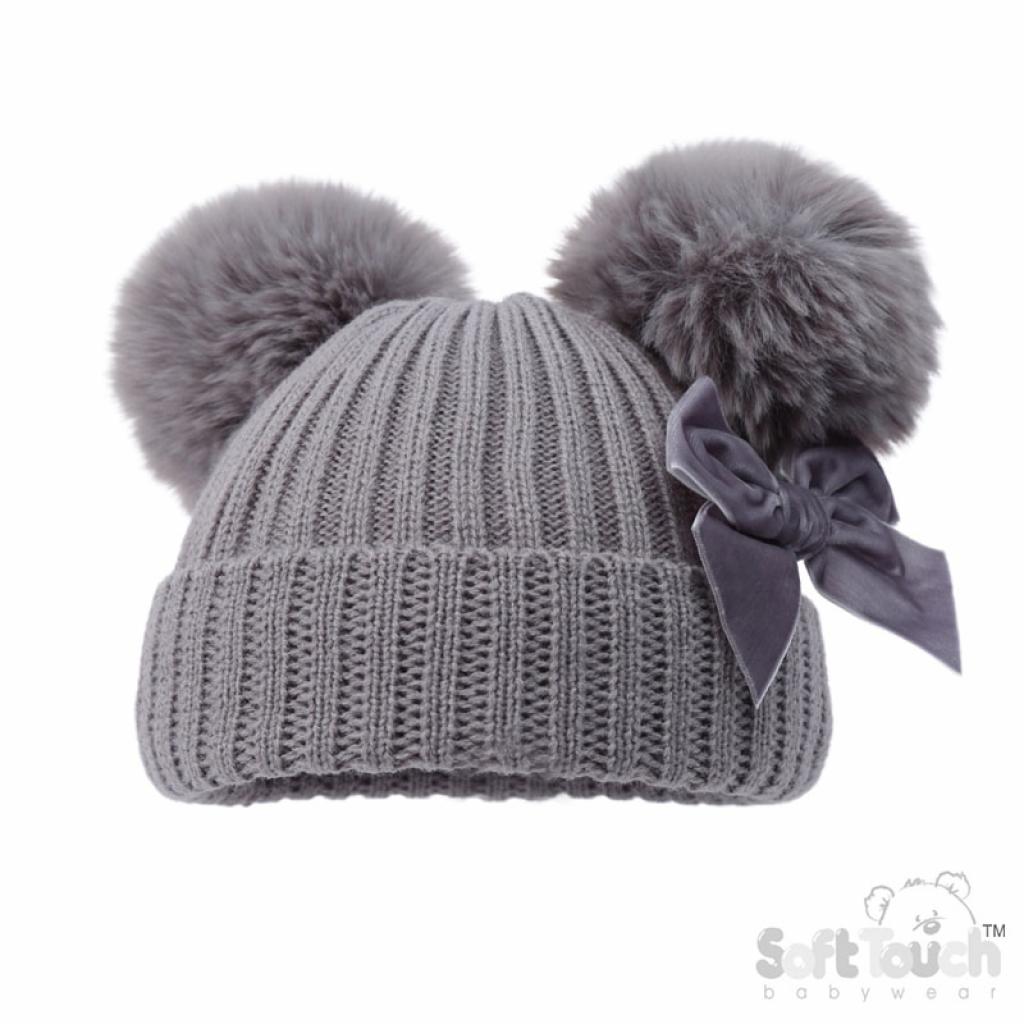 PERSONALISED BOW AND POM POM HAT 2-4 WEEKS