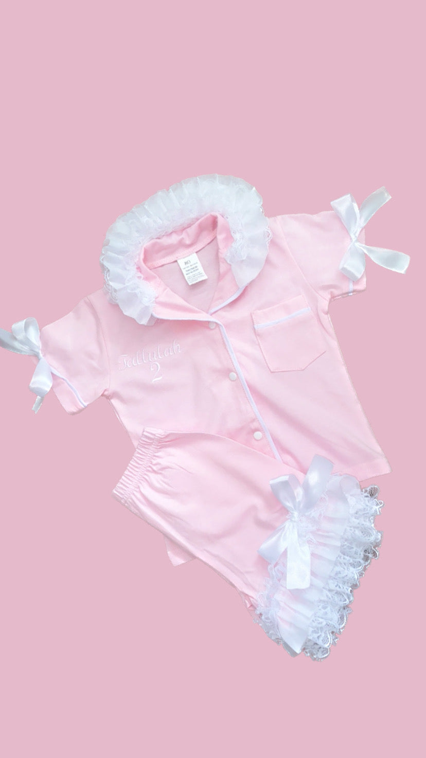 PINK PERSONALISED SHORT BUTTON UP PYJAMAS 2-4 WEEKS
