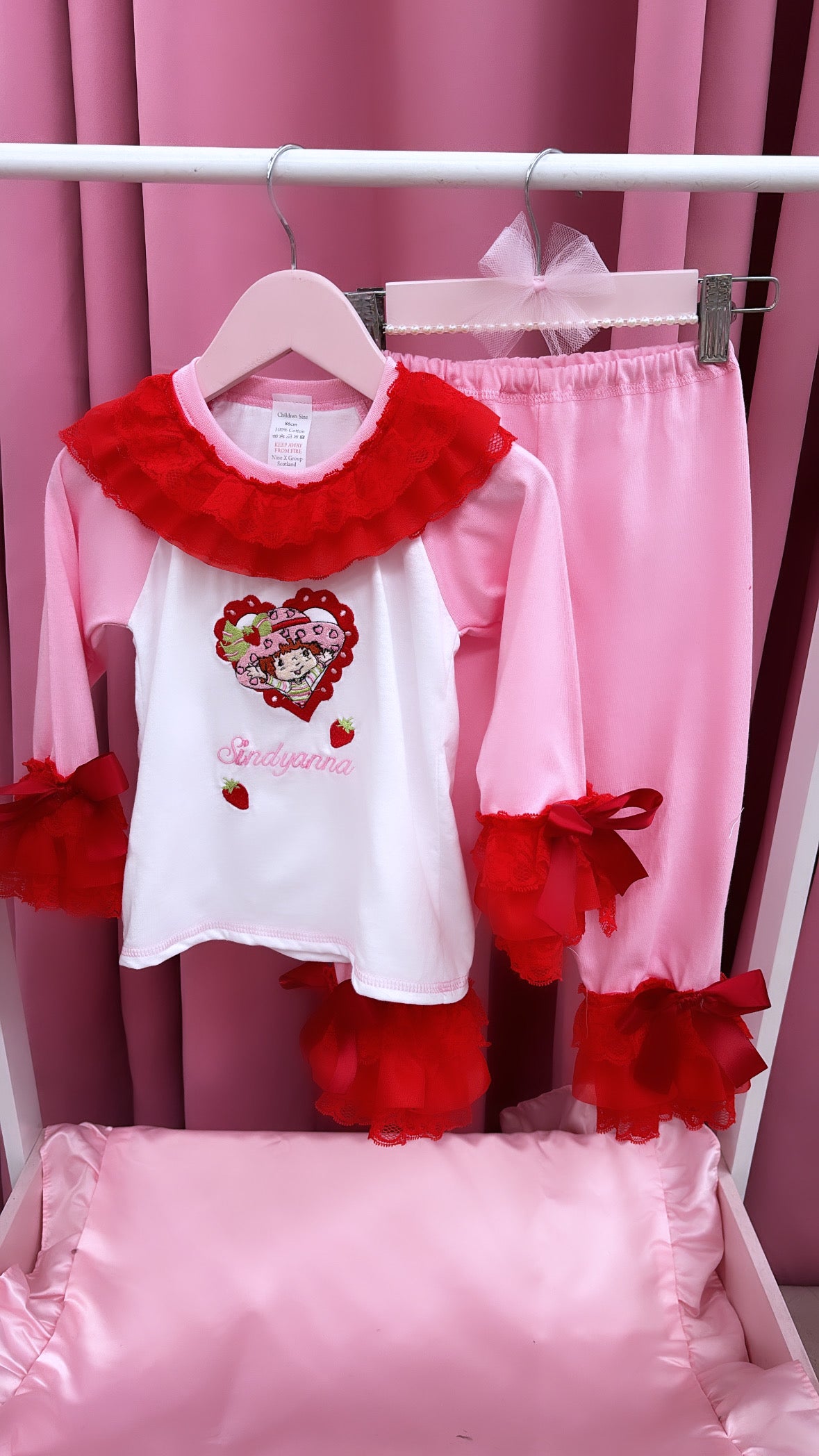 PINK & RED STRAWBERRY SHORTCAKE PERSONALISED PYJAMAS 1-4 WEEKS