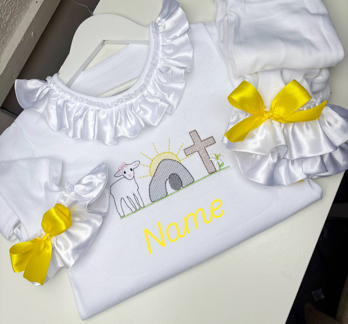 WHITE EASTER PERSONALISED PYJAMAS 2-4 WEEKS