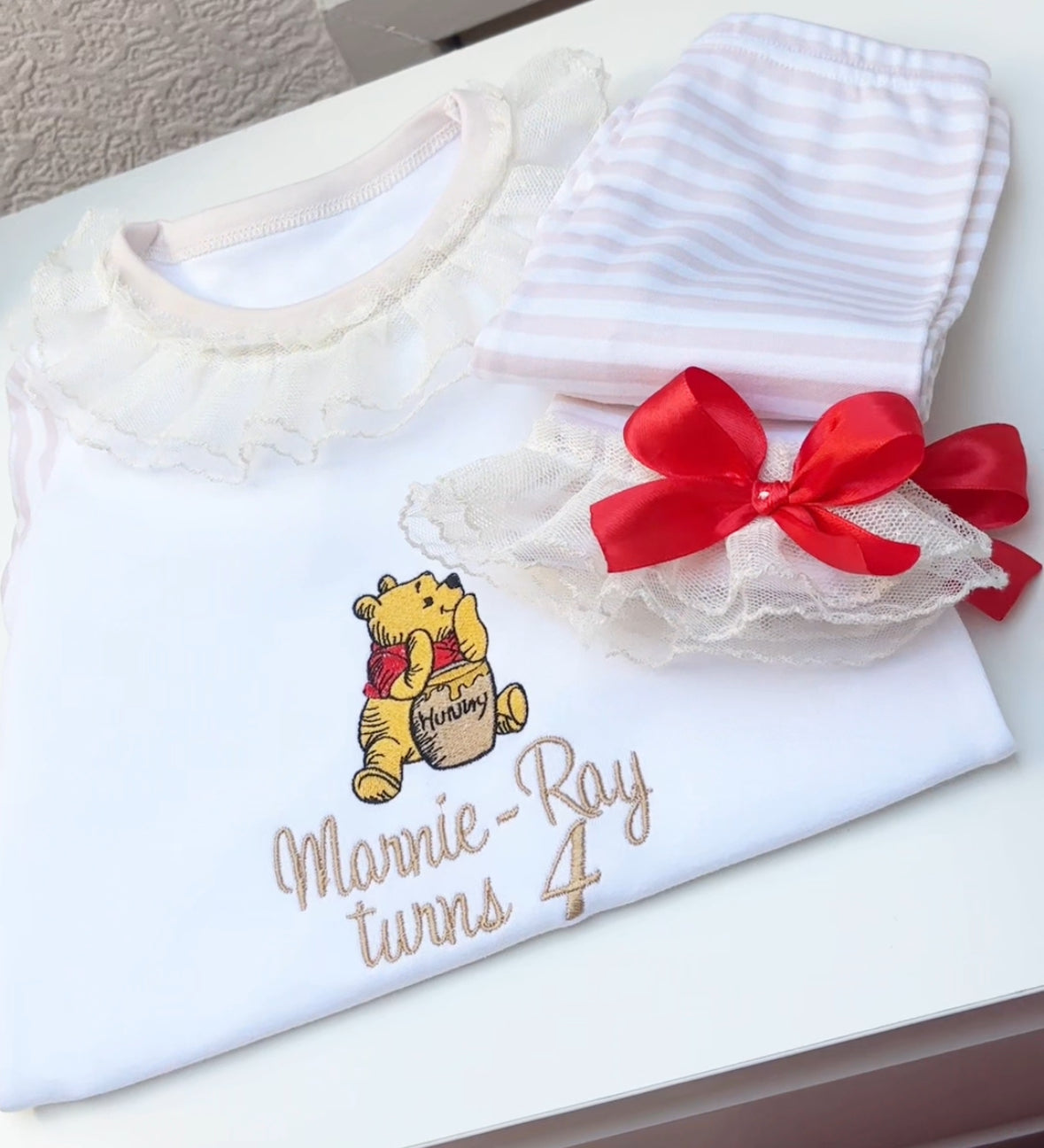 DESIGN YOUR OWN BEIGE STRIPED CHARACTER PERSONALISED PYJAMAS 2-4 WEEKS