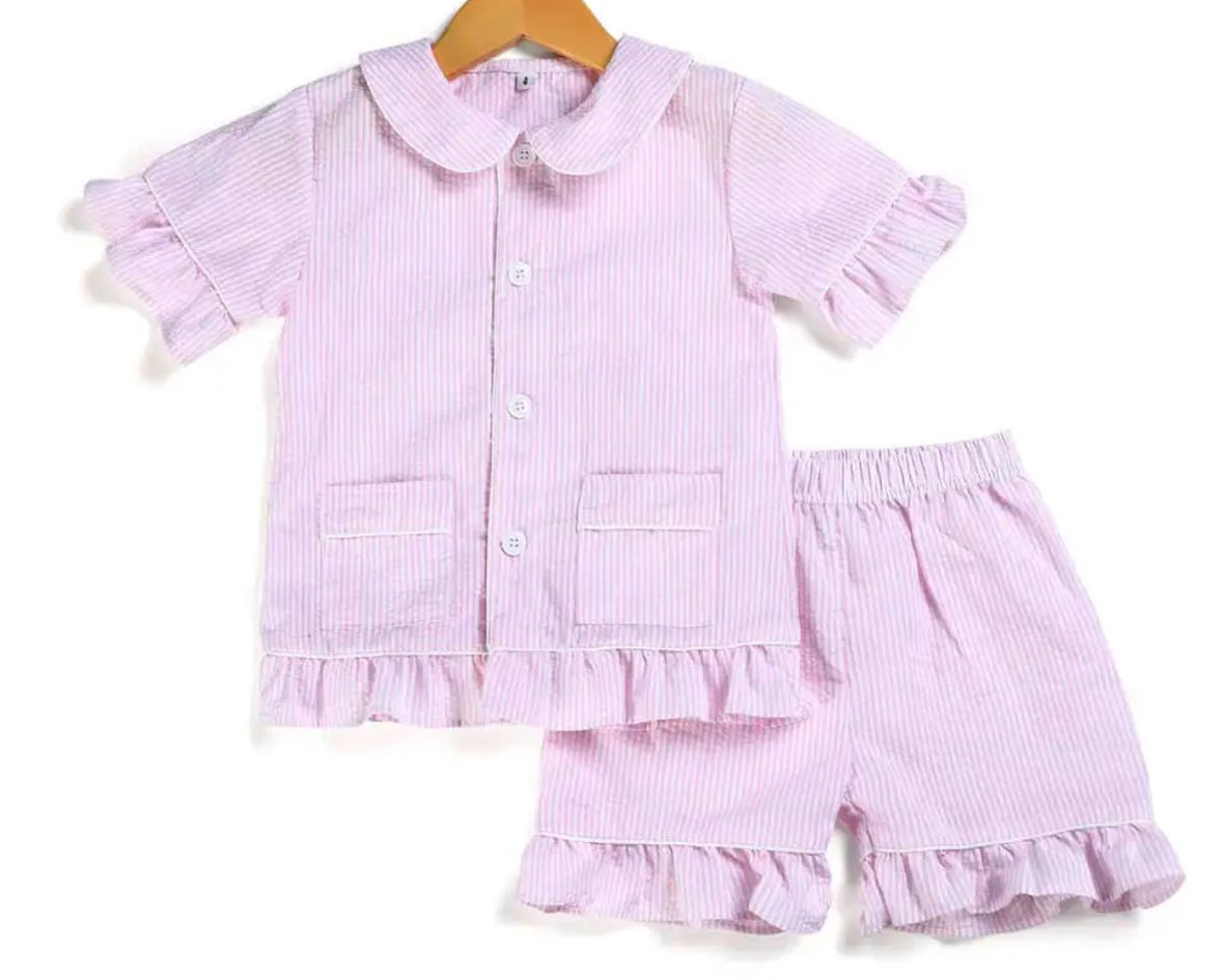 KIDS EASTER WHITE SEERSUCKER PERSONALISED SHORT PYJAMAS 2-4 WEEKS