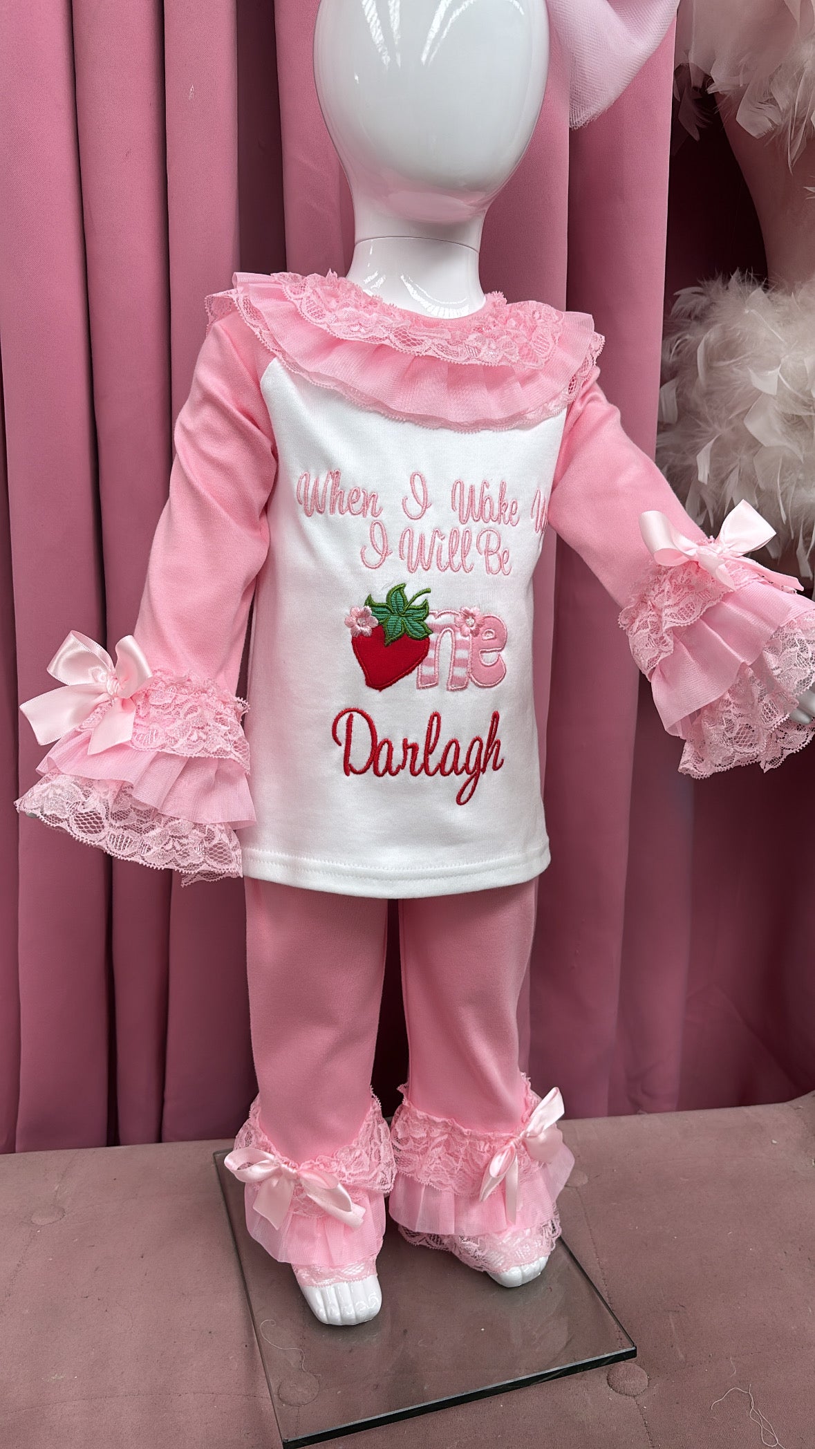 PINK & RED STRAWBERRY ONE PERSONALISED PYJAMAS 1-4 WEEKS