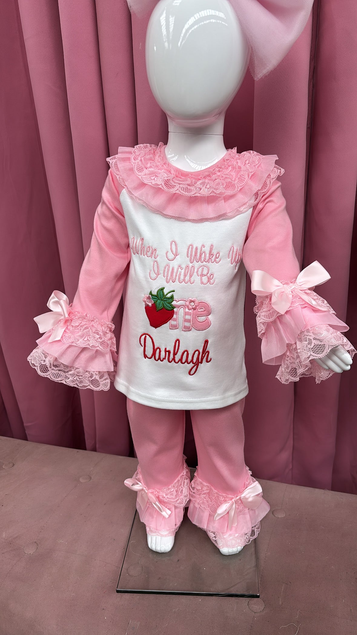 PINK & RED STRAWBERRY ONE PERSONALISED PYJAMAS 1-4 WEEKS