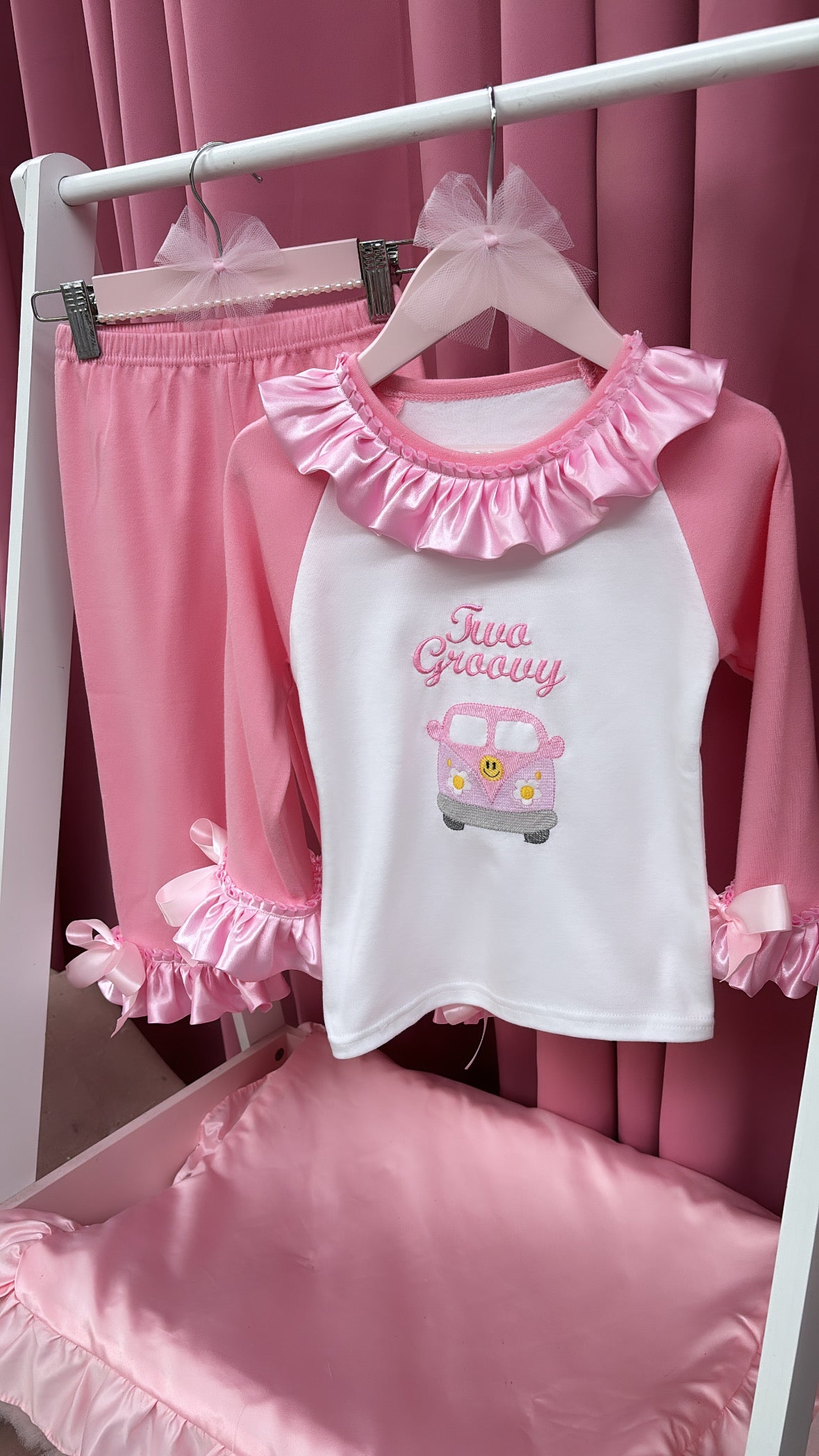 PINK GROOVY CAMPER VAN PERSONALISED PYJAMAS 1-4 WEEKS