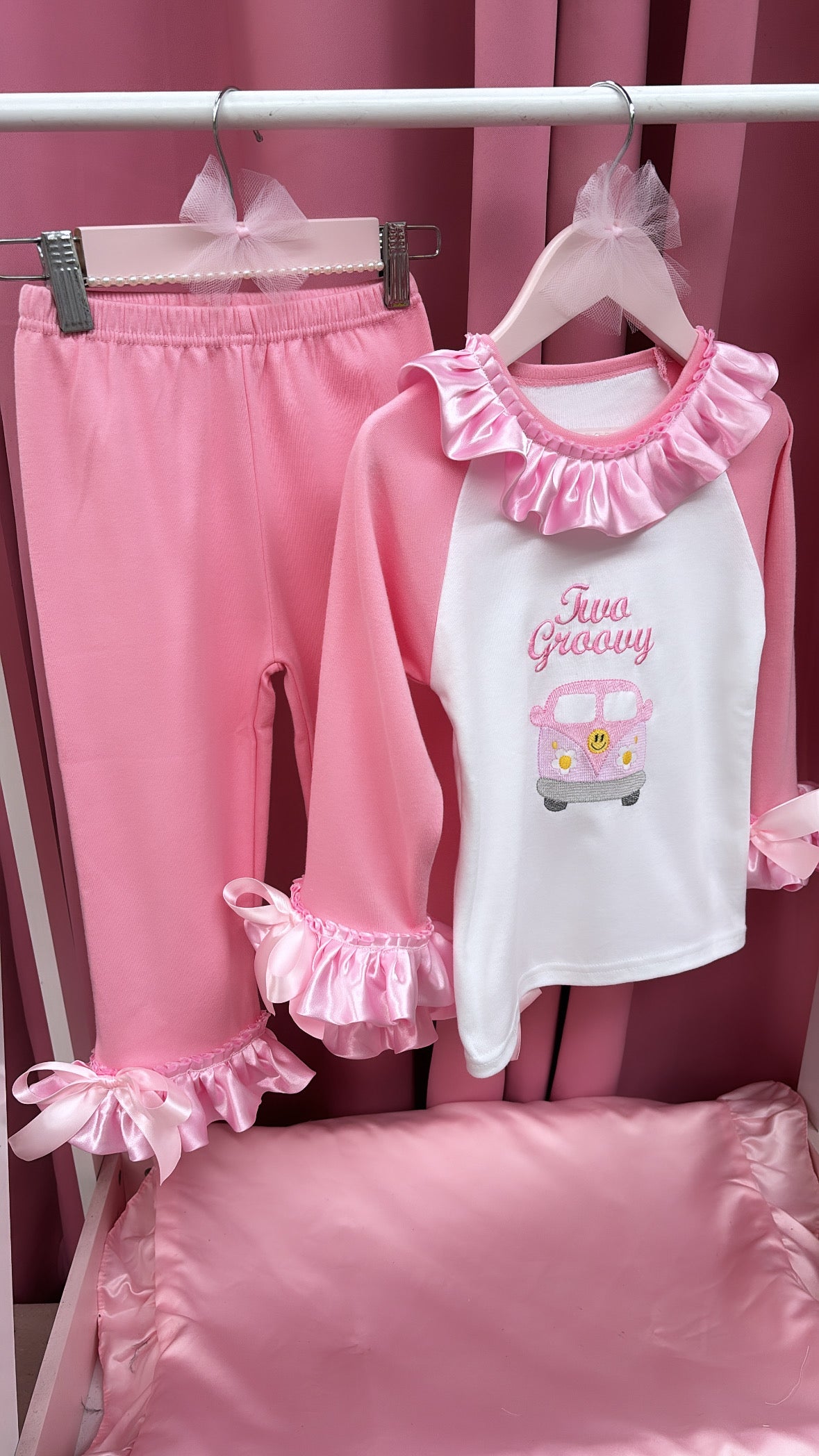 PINK GROOVY CAMPER VAN PERSONALISED PYJAMAS 1-4 WEEKS