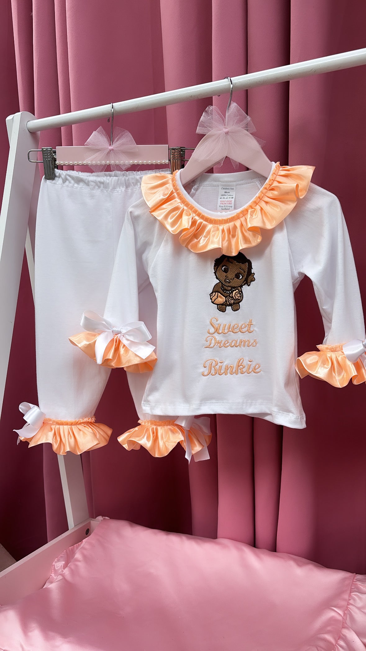 WHITE & PEACH BABY PRINCESS CHARACTER PERSONALISED PYJAMAS 2-4 WEEKS