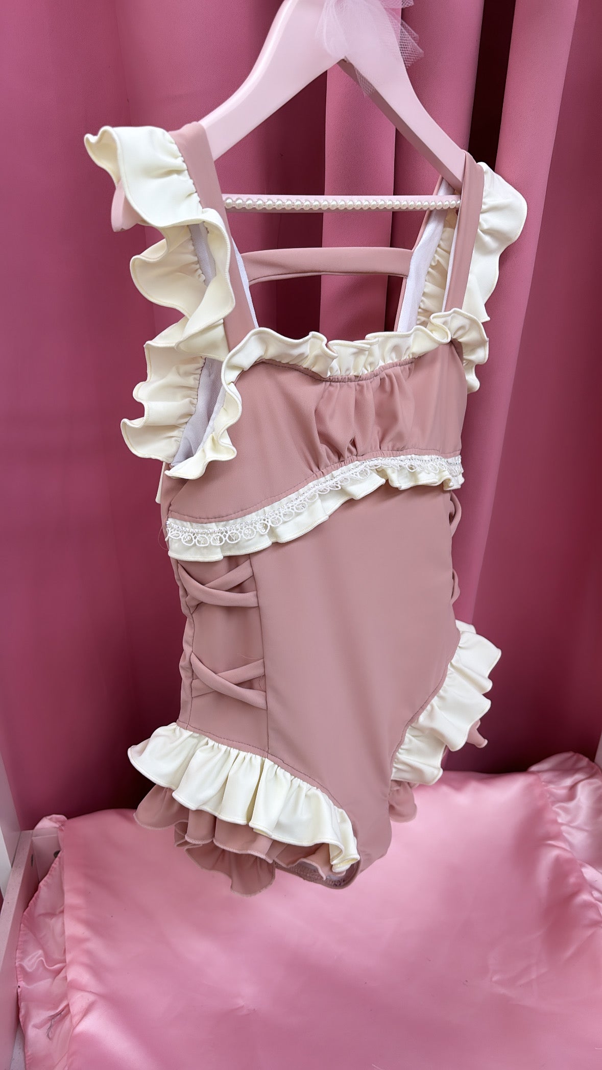 NUDE & CREAM GIRLS RUFFLE PERSONALISED SWIMSUIT 2-4 WEEKS