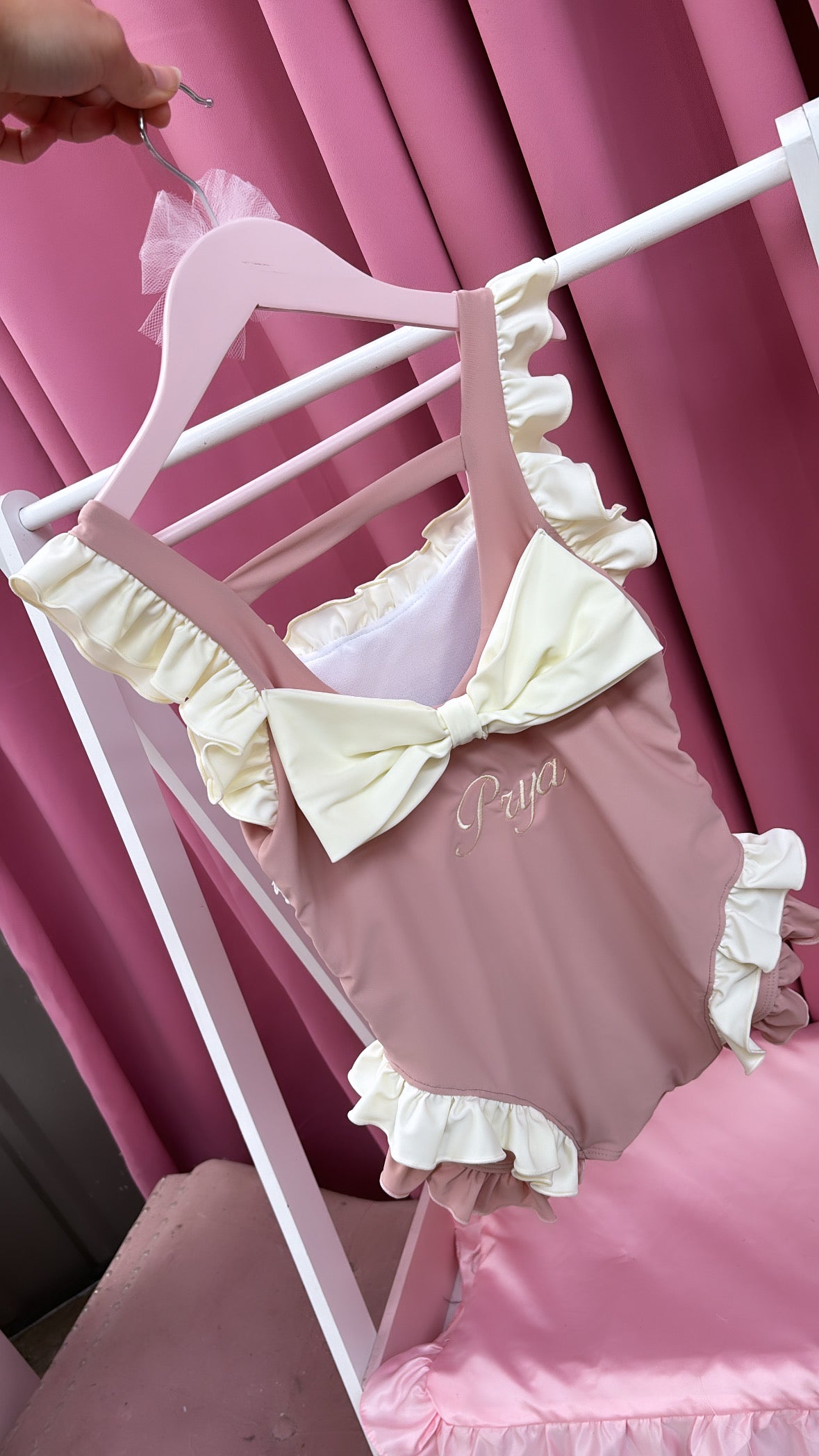NUDE & CREAM GIRLS RUFFLE PERSONALISED SWIMSUIT 2-4 WEEKS