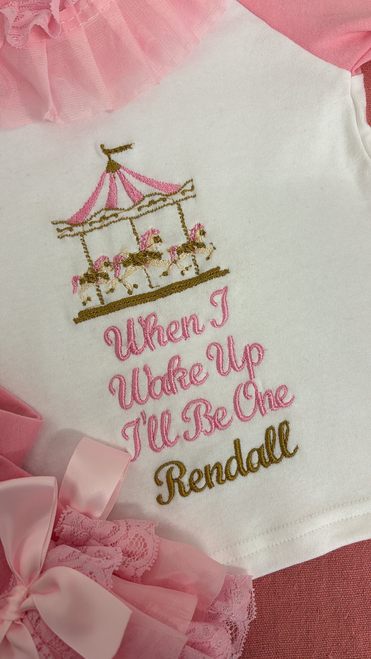 ALREADY PERSONALISED 'RENDALL' PINK CAROUSEL PERSONALISED PYJAMAS 1-2 YEARS (IMMEDIATE DISPATCH)