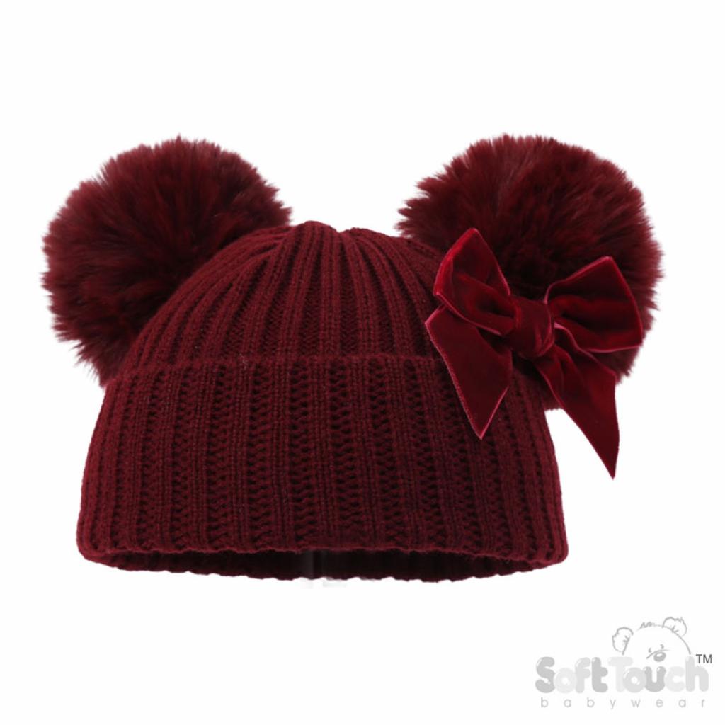 PERSONALISED BOW AND POM POM HAT 2-4 WEEKS