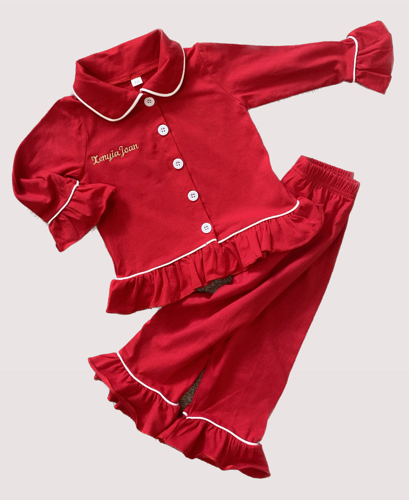 GIRLS/WOMENS RED BUTTON UP CHRISTMAS PYJAMAS (10-20 WORKING DAYS)