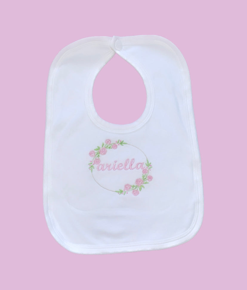 FLORAL PERSONALISED BIB 2-4 WEEKS