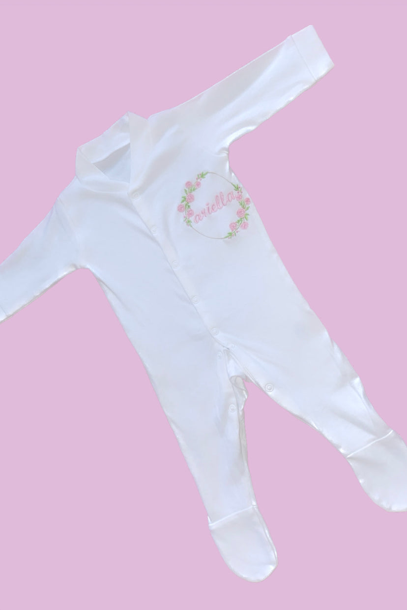 FLORAL PERSONALISED BABY GROW 2-4 WEEKS