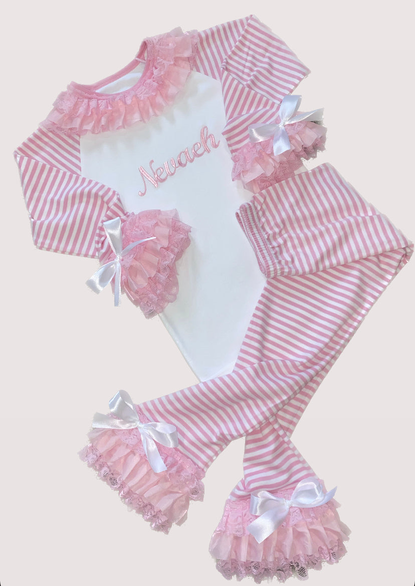 PINK STRIPED CHRISTMAS PERSONALISED PYJAMAS 4-6 WEEKS