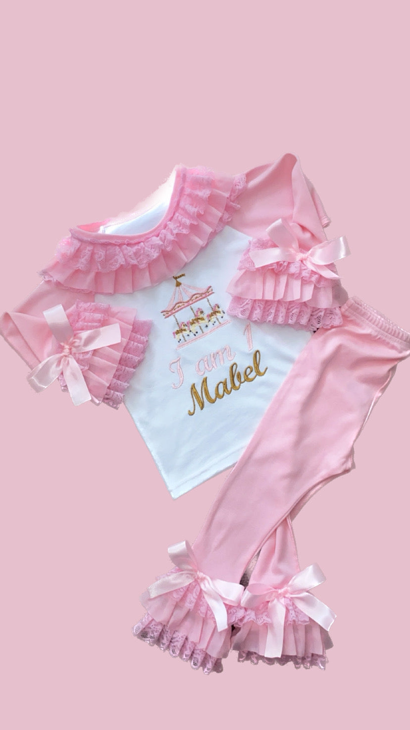 PINK CAROUSEL PERSONALISED PYJAMAS 1-4 WEEKS