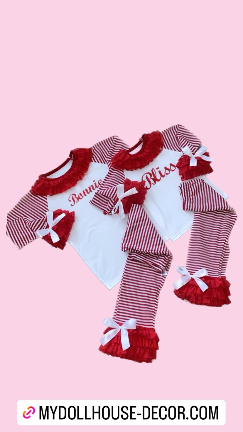 KIDS RED STRIPED CHRISTMAS PERSONALISED PYJAMAS 4-6 WEEKS