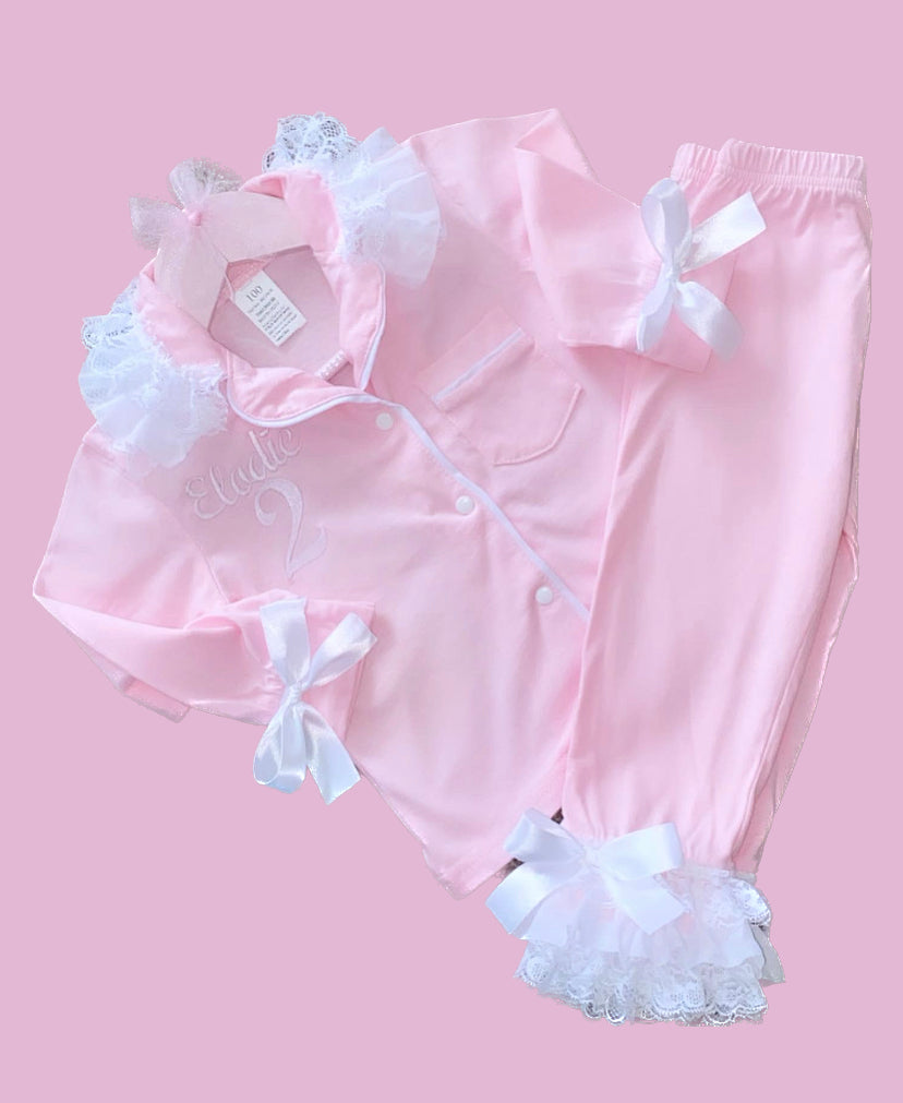 PINK PERSONALISED BUTTON UP PYJAMAS 2-4 WEEKS