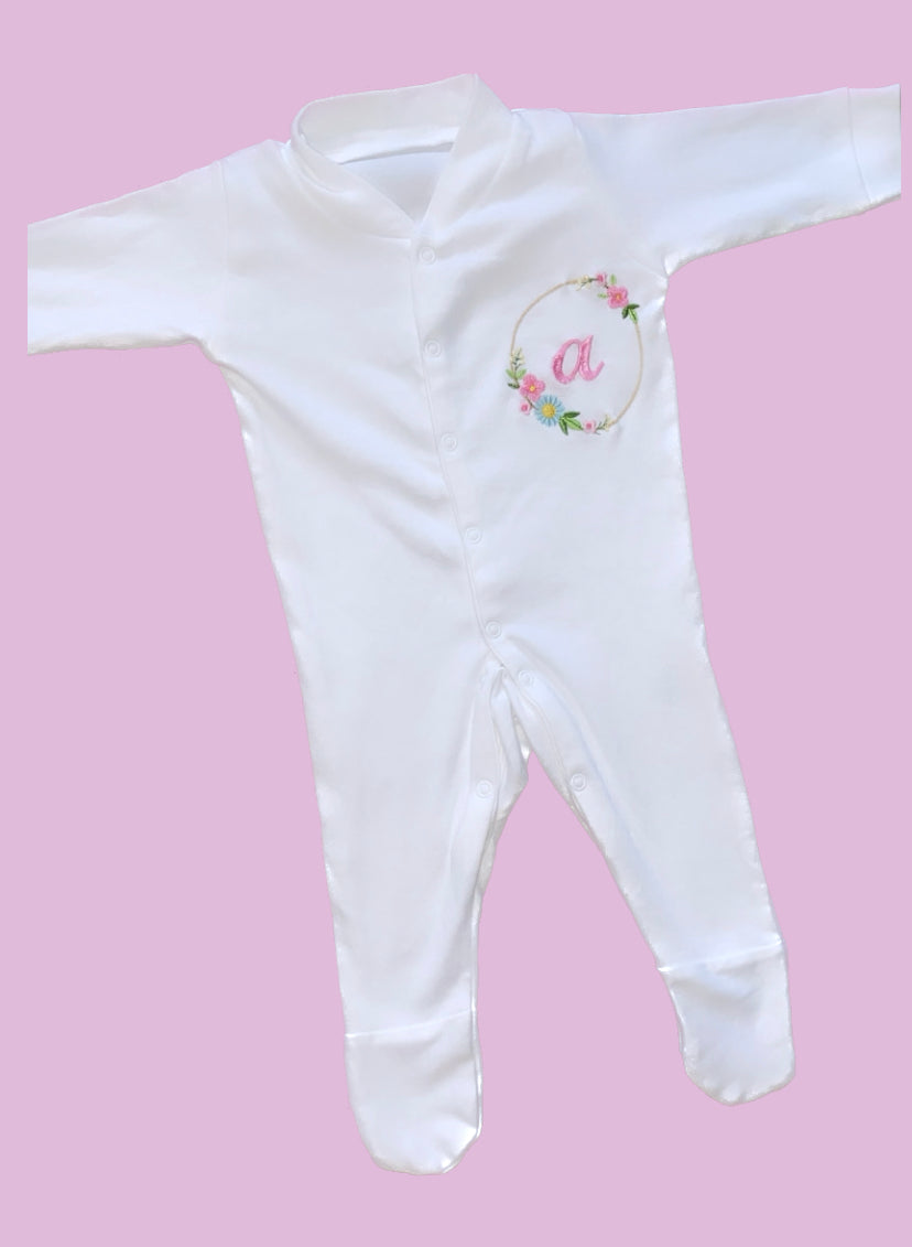 FLOWER PERSONALISED BABY GROW 2-4 WEEKS