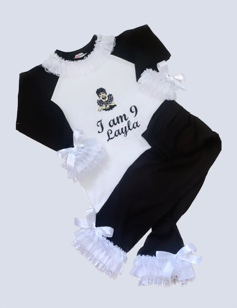 BLACK WEDNESDAY ADDAMS PERSONALISED PYJAMAS 2-4 WEEKS