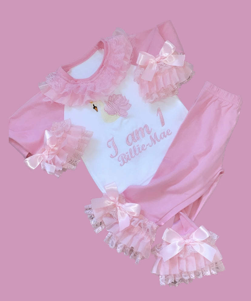 PINK SWAN PERSONALISED PYJAMAS 1-4 WEEKS