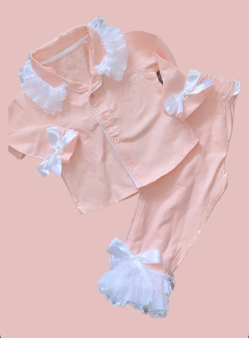 PEACH PERSONALISED BUTTON UP PYJAMAS READY TO PERSONALISE 1-2 WEEKS