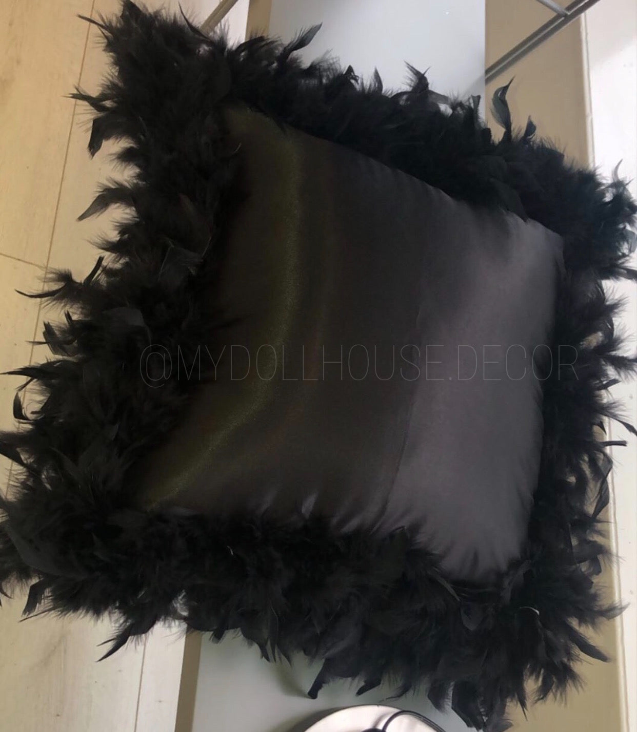 Black Feather Trim Cushion 2-4 WEEKS