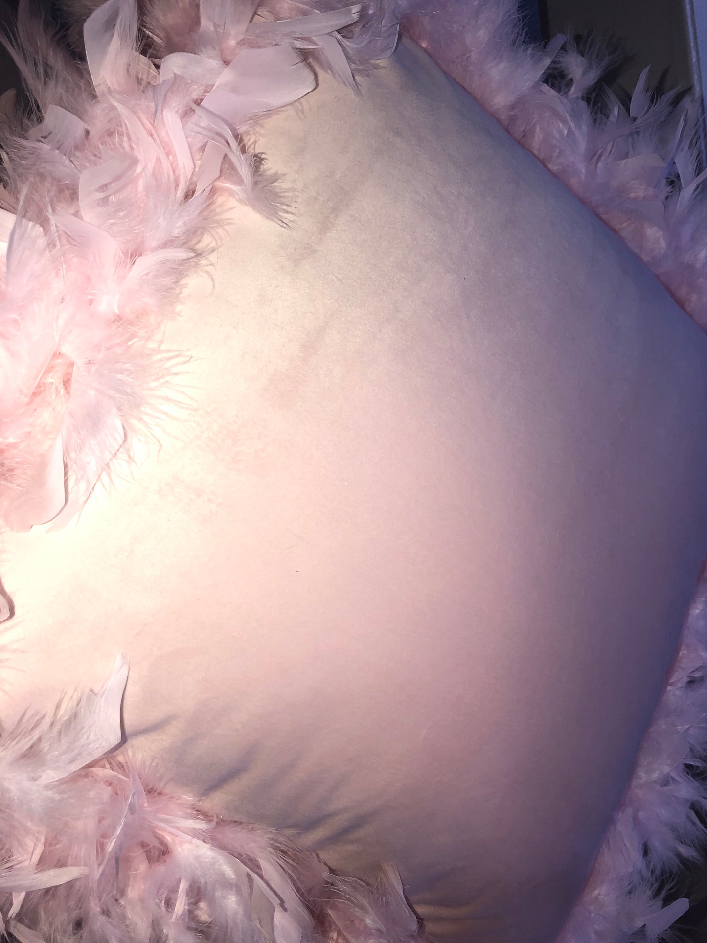 BABY POWDER PINK VELVET FEATHER TRIM CUSHION 2-6 WEEKS