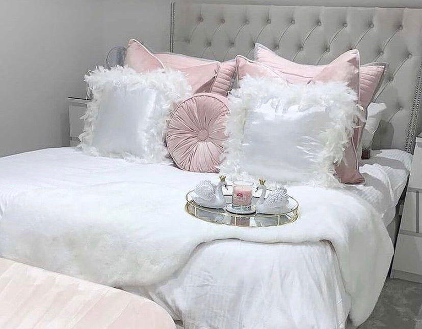 White Silk Feather Trim Cushion 2-4 WEEKS
