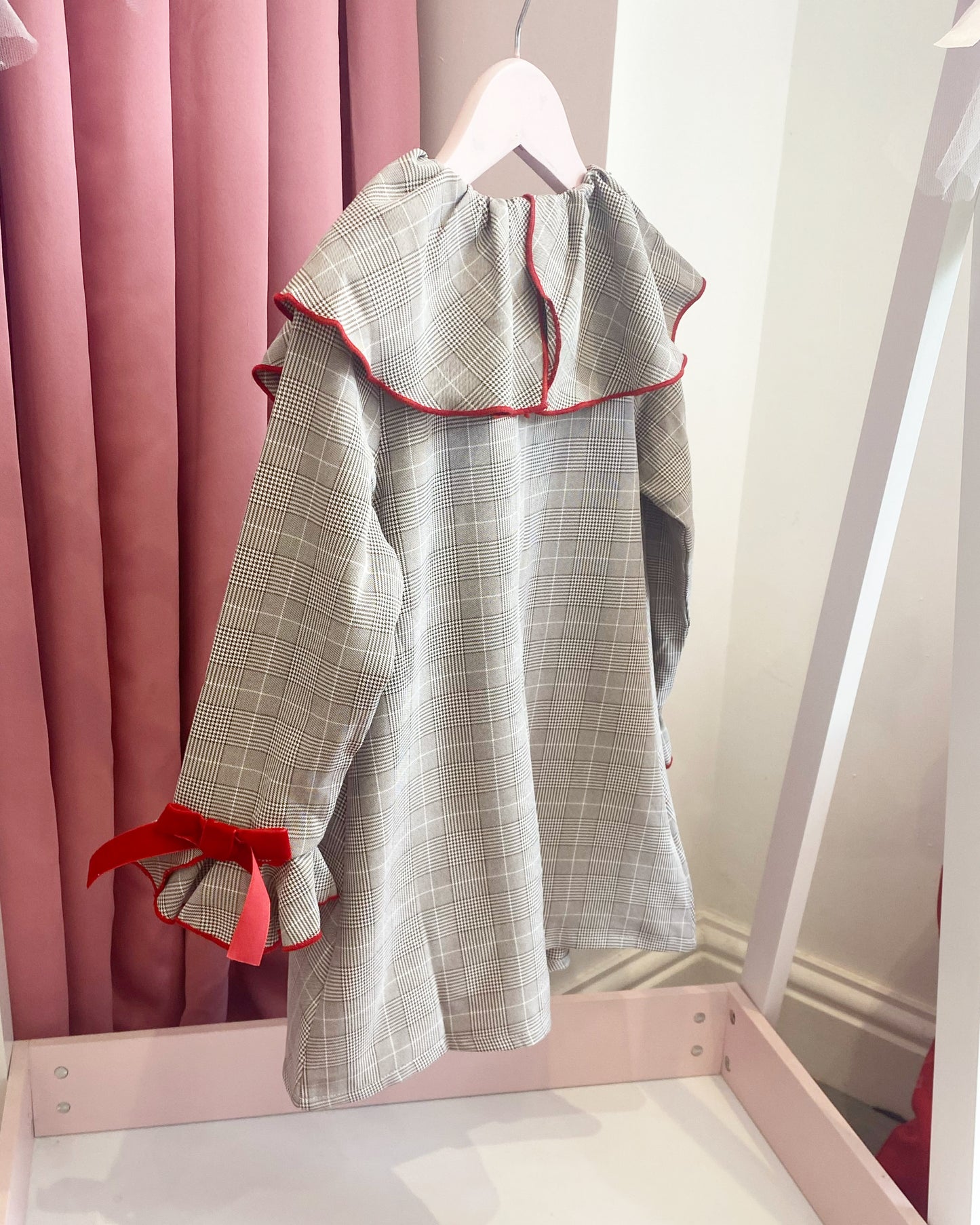 GREY PLAID CHRISTMAS DRESS & HEAD BAND (10-20 WORKING DAYS)