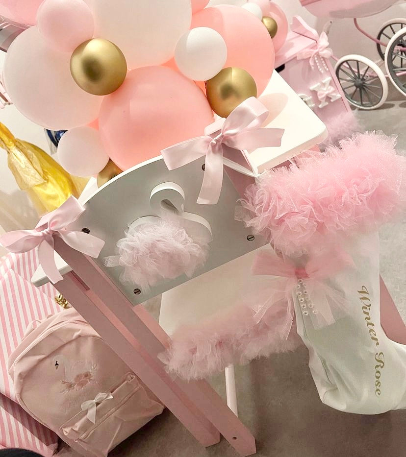 PINK & WHITE SWAN CHILDREN'S TABLE AND CHAIRS SET 2-4 WEEKS