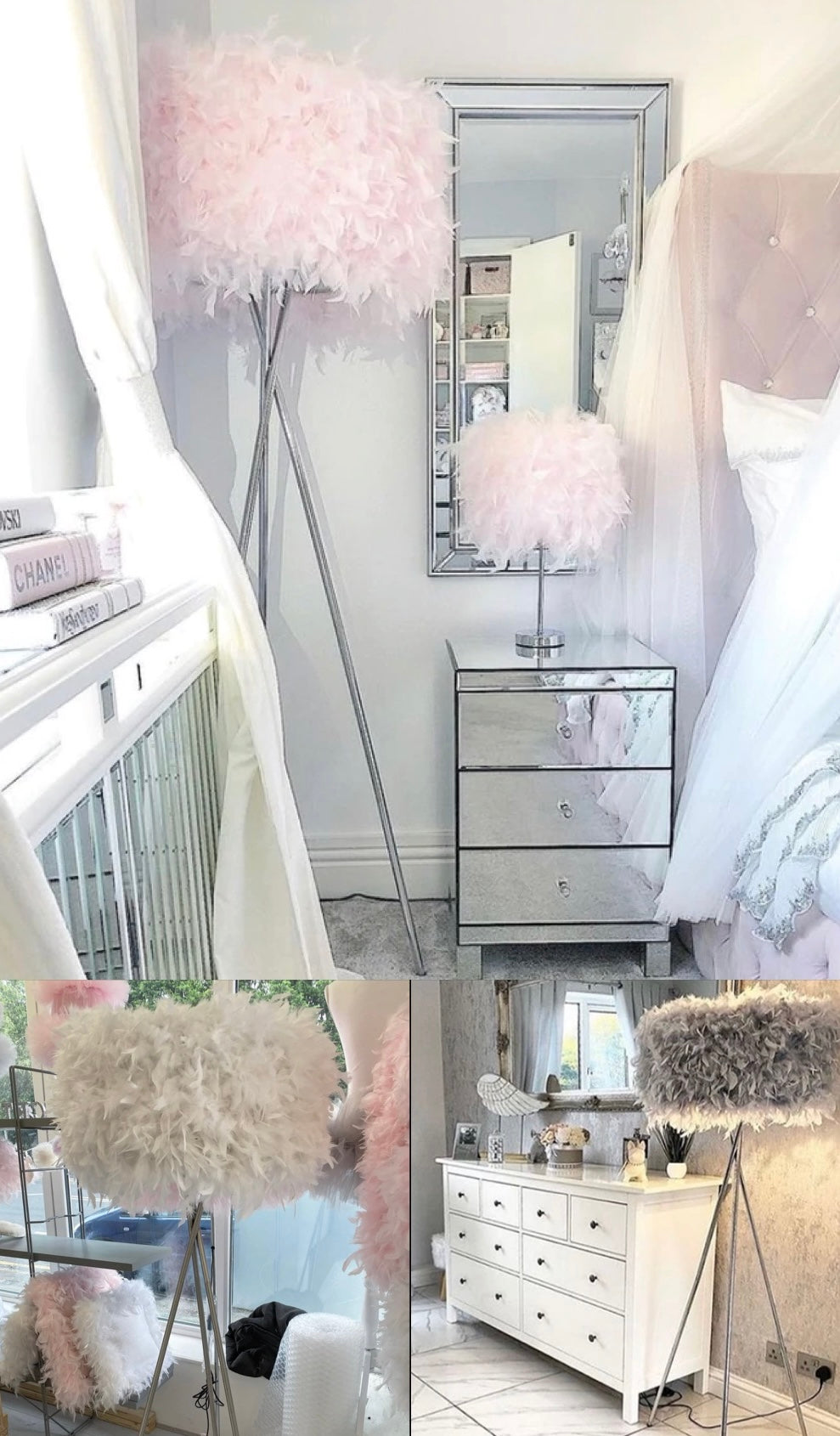 FEATHER TRIPOD FLOOR LAMP/LAMPSHADE 2-4 WEEKS