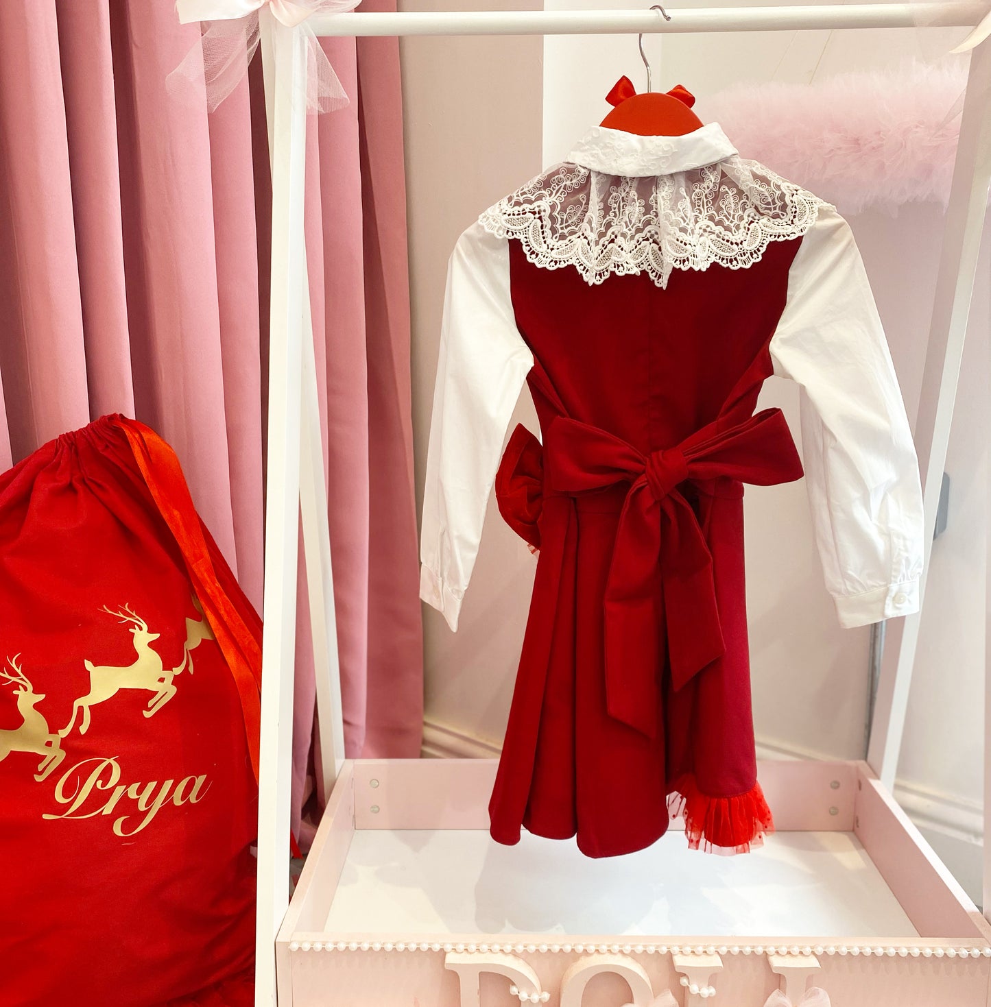 DIANA RED & WHITE LACE COLLAR DRESS (10-20 WORKING DAYS)