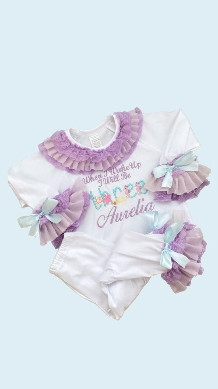 WHITE & PURPLE SEA THEMED PERSONALISED PYJAMAS 2-4 WEEKS