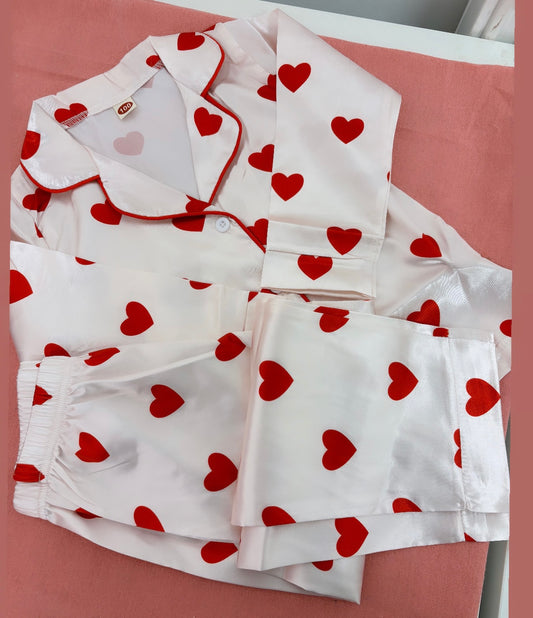 VALENTINES SATIN HEART BUTTON UP PERSONALISED PYJAMAS - DISPATCH BY 9/2/24
