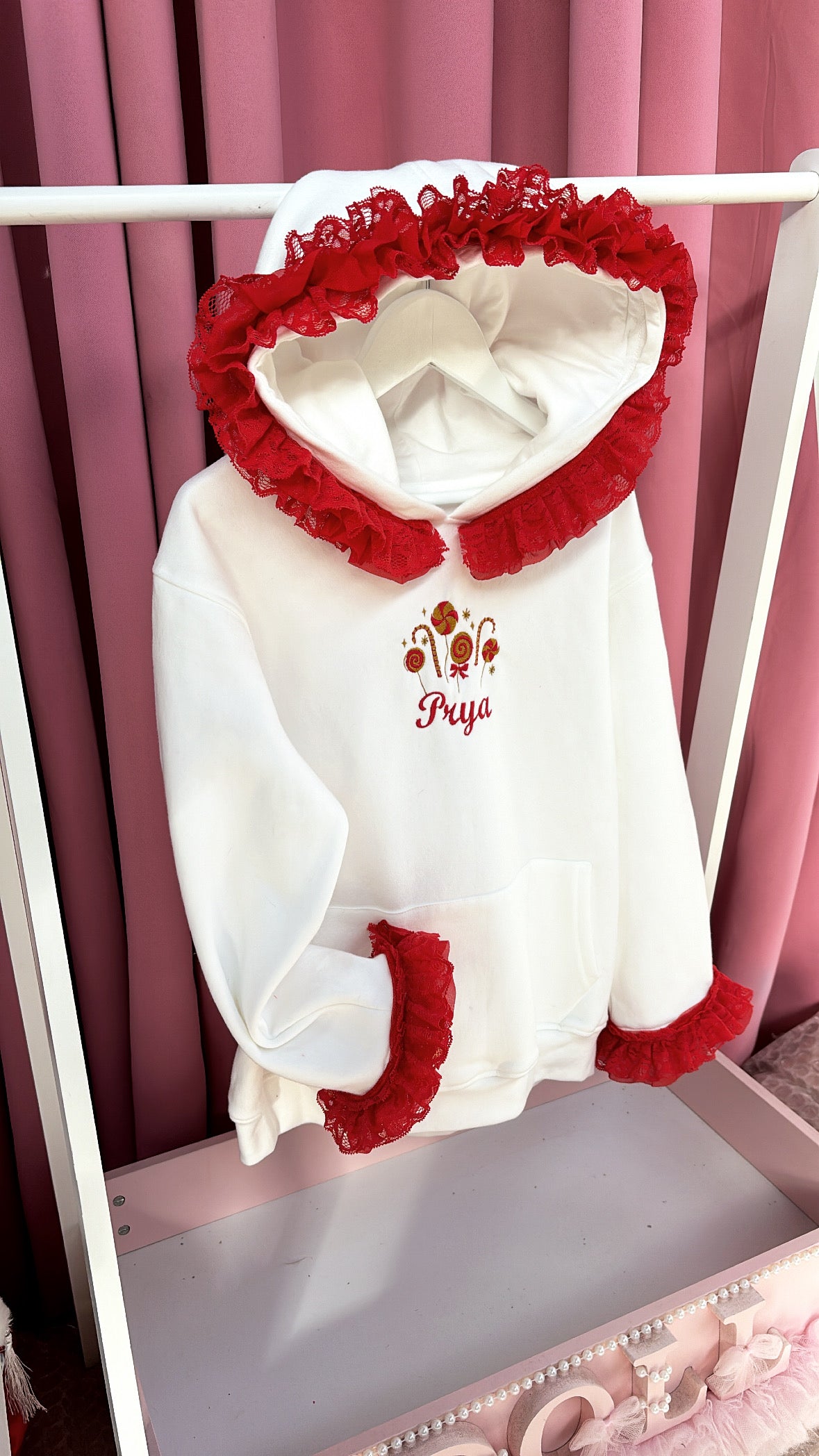 CHRISTMAS CANDY PERSONALISED FRILLY JUMPER 4 WEEKS