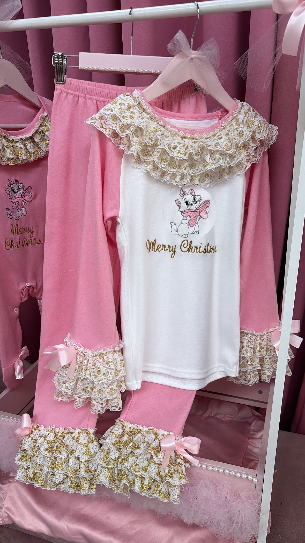 PINK & GOLD CAT CHARACTER PERSONALISED PYJAMAS 1-4 WEEKS