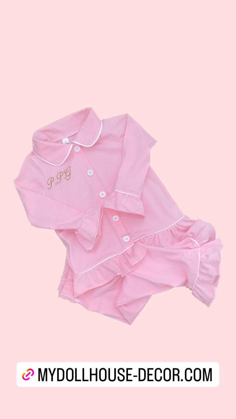 PINK FRILLY BUTTON UP PERSONALISED PYJAMAS 2-4 WEEKS