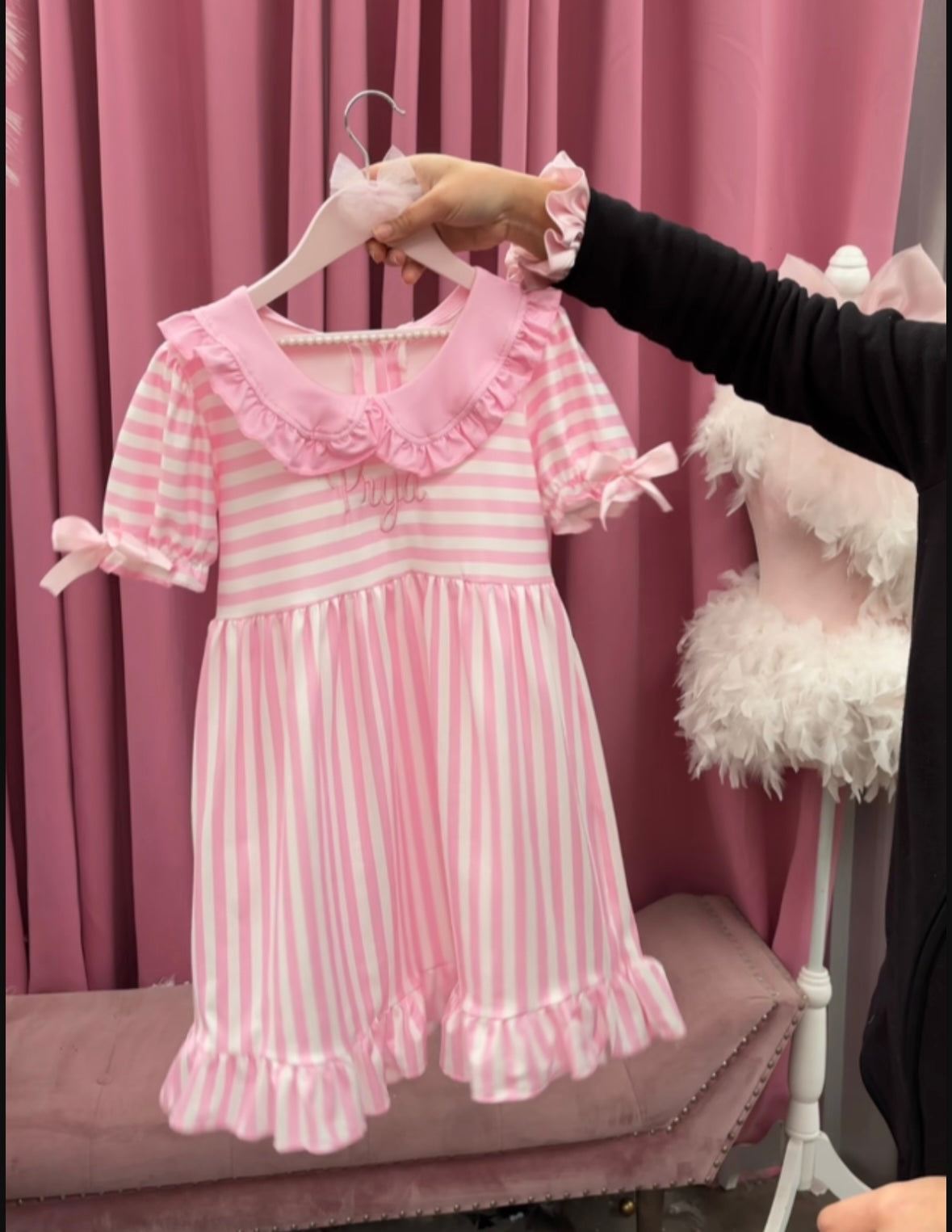 GIRLS PERSONALISED PINK STRIPED NIGHT DRESS 10-20 WORKING DAYS