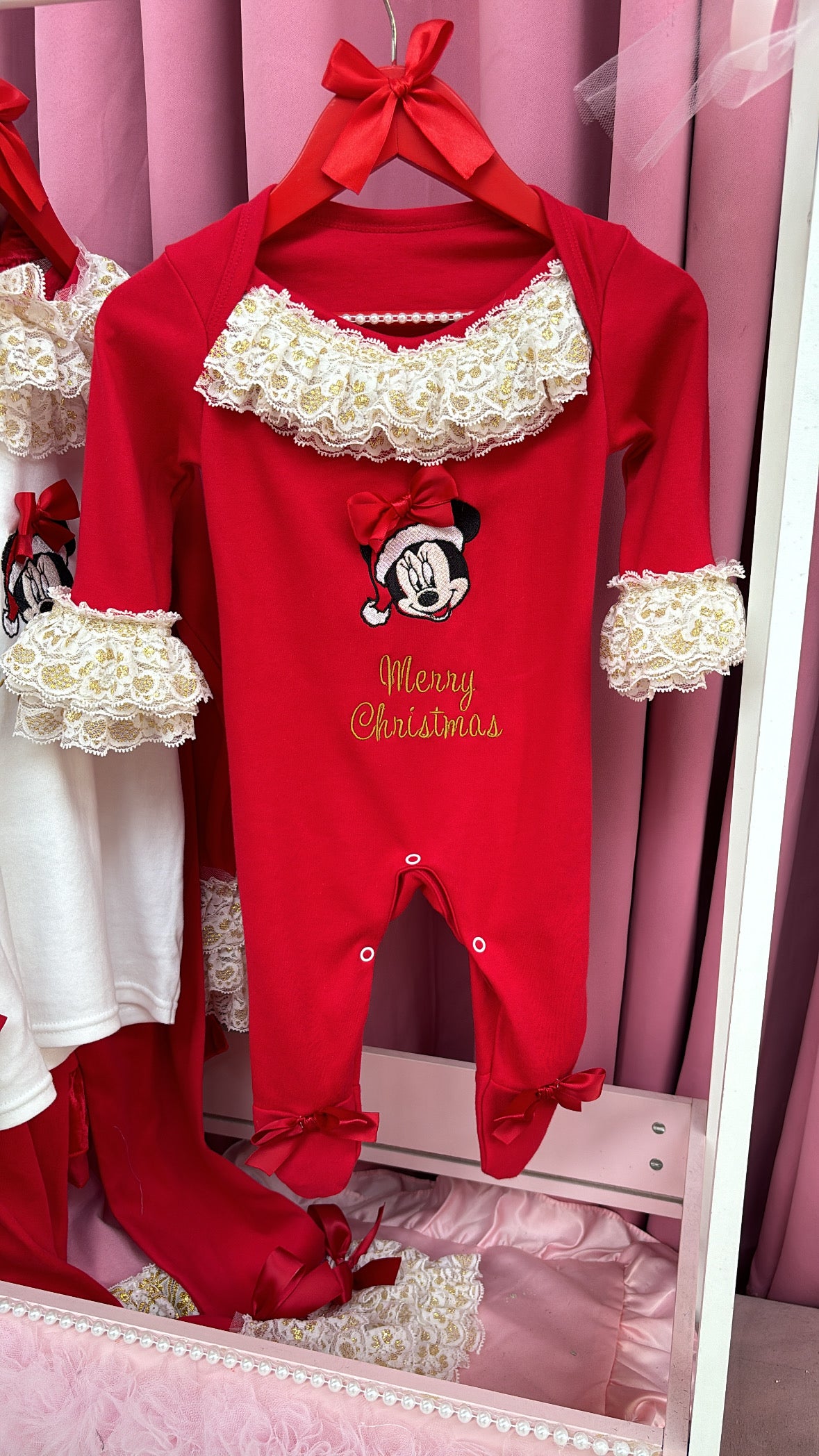 PERSONALISED MINNIE/MICKEY CHRISTMAS BABY GROW (DISPATCHED BY DECEMBER 13TH)