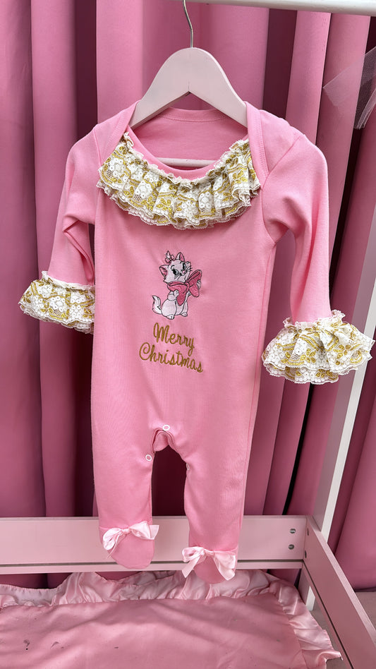 PERSONALISED PINK MARIE CHRISTMAS BABY GROW (DISPATCHED BY DECEMBER 13TH)