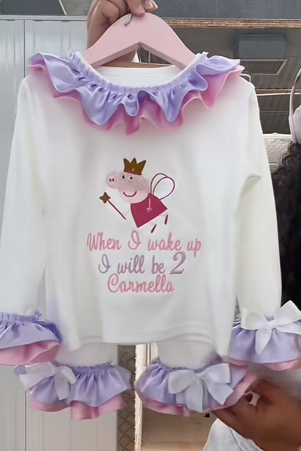 WHITE PINK & LILAC PEPPA PERSONALISED PYJAMAS 2-4 WEEKS B