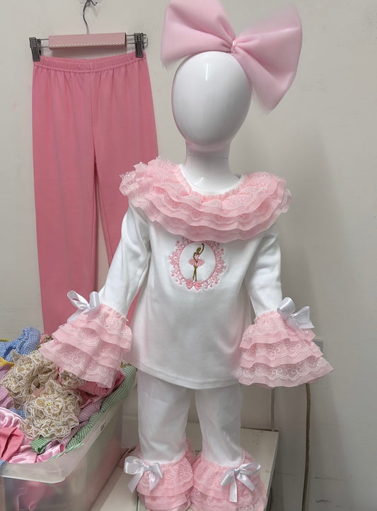 WHITE & PINK BALLERINA PERSONALISED PYJAMAS 2-4 WEEKS