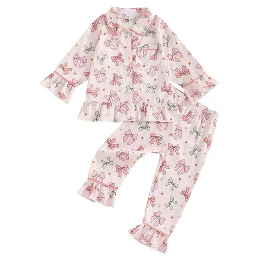 PERSONALISED BOW PRINT PYJAMAS 2-4 WEEKS