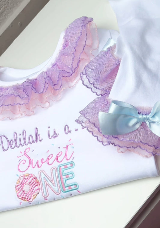 ‘SWEET ONE’ WHITE PERSONALISED PYJAMAS 2-4 WEEKS