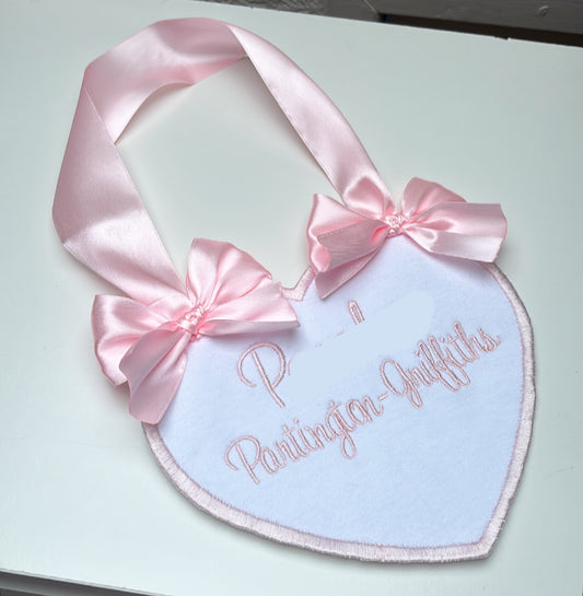 HEART BABY NAME ANNOUNCEMENT HANGING EMBROIDERED SIGN 10/20 WORKING DAYS